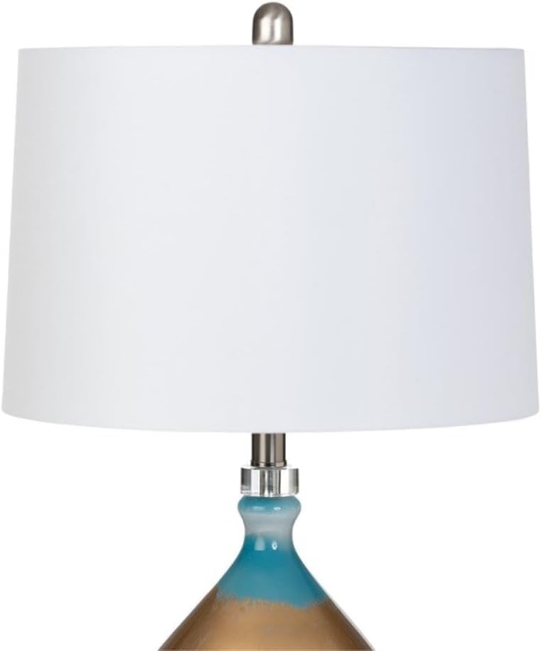 Pemberly Row 27 in Table Lamp Set, Gold/Blue Glass Base, Linen Hardback Shade, Transitional Style, 3-Way Switch, Max 100W Standard Bulb, Pack of 2 for Living Room, Bedroom, or Office Decor