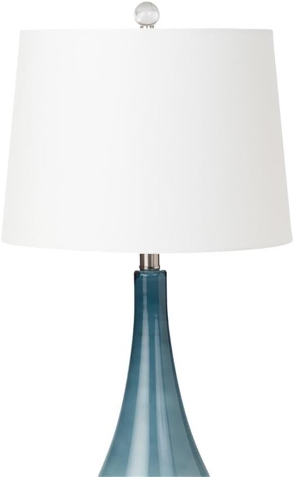 Pemberly Row Coastal Table Lamps Set of 2, 30.5-Inch Blue/White Glass Base, Linen Hardback Shade, 3-Way Switch, Max 100W Standard Bulb, Elegant Lighting for Living Room or Bedroom Decor