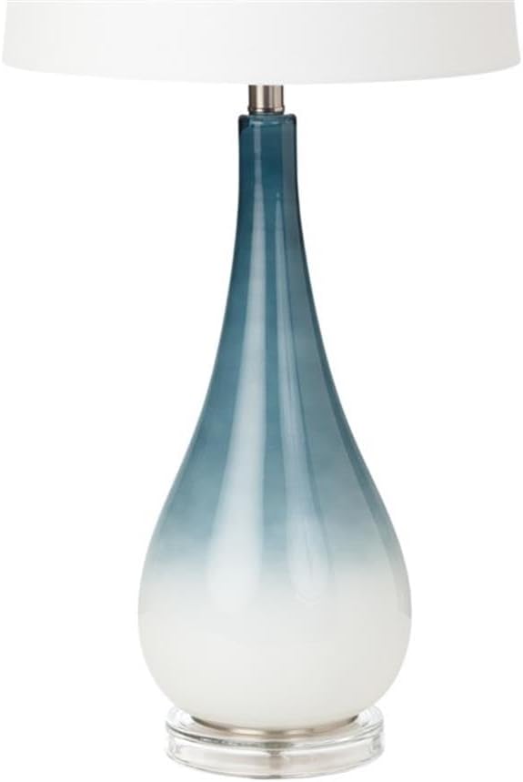 Pemberly Row Coastal Table Lamps Set of 2, 30.5-Inch Blue/White Glass Base, Linen Hardback Shade, 3-Way Switch, Max 100W Standard Bulb, Elegant Lighting for Living Room or Bedroom Decor