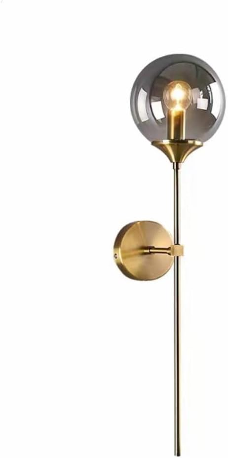 Glass Globe Plug in Wall Sconce Smoke Gray Shade Mid-Century Modern Wall Light Set of 3 Gold Long Wall Mounted Lamp for Bathroom Bedroom Living Room