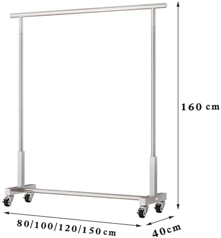 Heavy Duty Clothing Rack on Wheels - Stainless Steel Garment Rack for Hanging Clothes, Commercial Display, Freestanding Coat Rack for Bedroom, 150x40x150CM