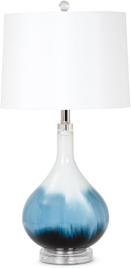 Pemberly Row Table Lamps Set of 2, 28-Inch Blue Tone Glass Base, Linen Hardback Shade, 3-Way Switch, Max 100W Bulb, Elegant Lighting for Living Room or Bedroom Decor