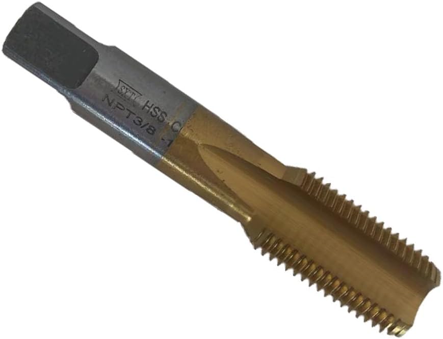 NPT Tap Pipe Thread,High Speed Steel Cobalt-Titanium Coating,Inch Straight Flute Taps – NPT Threading Tools for Pipe Work DRINYOUNG (Straight 3/8'-18 NPT Qty 10)