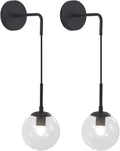 KCO Lighting Black Globe Wall Sconce Set of 2 Mid Century Modern Wall Light with Clear Glass Shade Vintage Adjustable Wall Lamp for Bathroom Mirror Bedside Stairs (Clear)