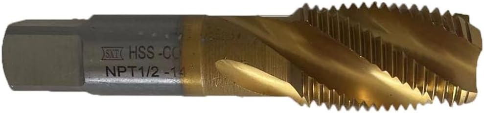 Spiral 1/2'-14 NPT Pipe Thread Tap,M35 High Speed Steel(6542) with Cobalt-Titanium Coating, Tapered Pipe Thread Tap (Pack of 5) DRINYOUNG(Spiral 1/2'-14 NPT Qty 5)