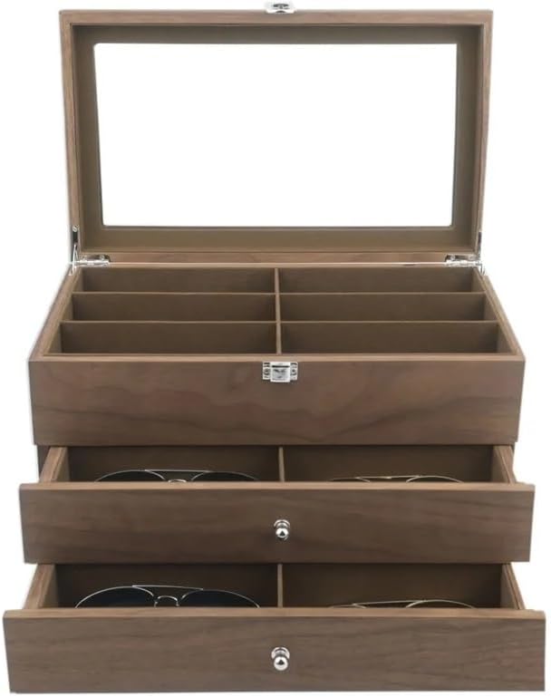 Eyeglasses Stand 18 Grids Sunglasses Organizer Box Wooden 3 Layer Glasses Storage Box Jewelry Sunglasses Eyewear Display Case Box Eyewear Display Rack