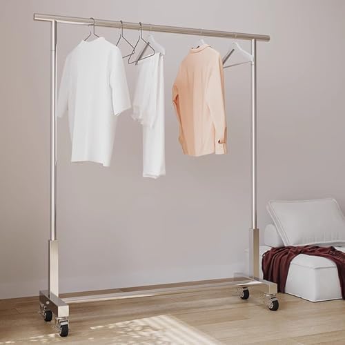 Heavy Duty Clothing Rack on Wheels - Stainless Steel Garment Rack for Hanging Clothes, Commercial Display, Freestanding Coat Rack for Bedroom, 150x40x150CM