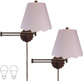 Royal Designs, Inc. Set of 2 Scalloped Swing-Arm Dimmable Wall Lamp - Oil Rubbed Bronze Lamp with Pink Scallop Hardback Lampshade