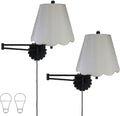 Royal Designs, Inc. Set of 2 Scalloped Swing-Arm Dimmable Wall Lamp - Black Lamp with Gray Scallop Hardback Lampshade