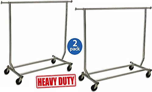Only Garment Racks True Commercial Grade Rolling Racks Designed with Solid'One Piece' Top Rails (Economically Sold in a Set of 2 Racks)