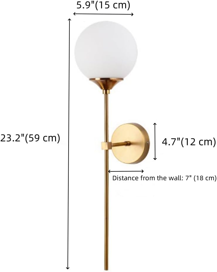 Mid-Century Modern Plug in Wall Light Smoke Grey Glass Wall Sconce Set of Two Gold Long Wall Mounted Lamp 5.9inch Glass Globe Wall Sconce Lighting for Bathroom Bedroom Living Room