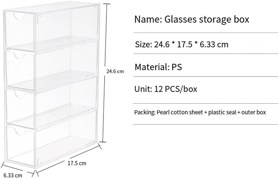 Eyeglasses Stand 4 Layers Large Glasses Organizer Box Glasses Storage Box Multifunctional Stackable Display Holder Reusable Acrylic Cosmetics Eyewear Display Rack