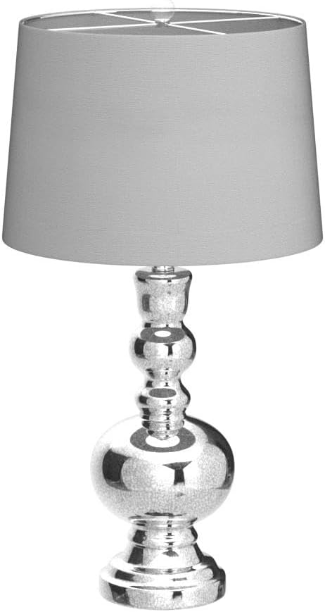 JONATHAN Y 28.5' Mercury Silver Glass Table Lamp Set of 2 for Living Room Bedroom Decor, Modern Bedside Lamps with White Linen Shade, LED Bulbs Included (JYL1061D-SET2)