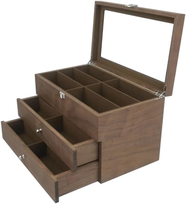 Eyeglasses Stand 18 Grids Sunglasses Organizer Box Wooden 3 Layer Glasses Storage Box Jewelry Sunglasses Eyewear Display Case Box Eyewear Display Rack