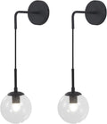 BOKT Mid Century Modern Black Wall Sconce Light Set of Two Clear Glass Globe Ball Wall Lighting Set of 2 Minimalist Adjustable Bedside Wall Lamp 1-Light Vanity Bathroom Wall Light Fixture (Clear)