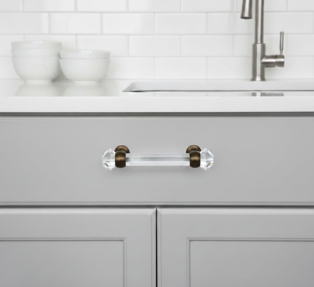 Cosmas 10 Pack 6393ORB-C Oil Rubbed Bronze with Clear Glass Cabinet Handle Pull - 3' Inch (76mm) Hole Centers