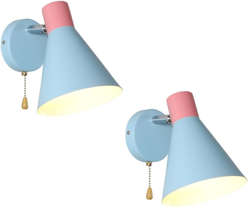 Wall Sconces Lighting Set of 2 for Bedroom, Blue Macaron Wall Lamp E27 Nordic Modern Wall Light Fixtures with Switch, Adjustable Bedside Wall Lights for Hallway Living Room Restaurant Offi
