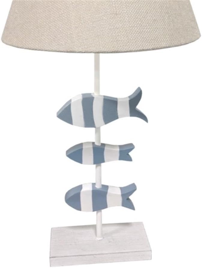 Pemberly Row 28-Inch Blue/White Coastal Table Lamps, Set of 2, Linen Shade, 3-Fish Base Design, 3-Way Switch, Modern Beach Style Lighting for Living Room, Bedroom, or Coastal Decor