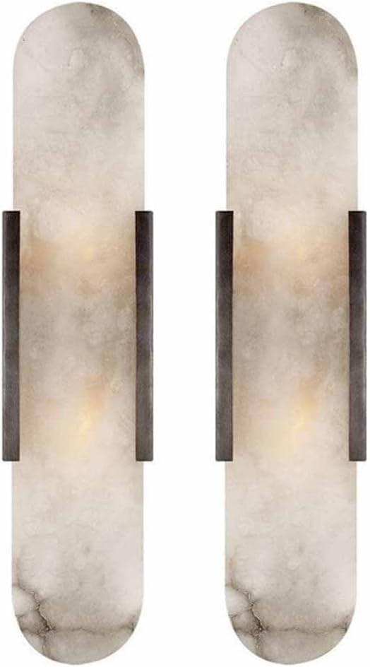 Set of 2 Nordic Modern Marble Wall Sconce Gold/Black Accent Wall Light Fixture Wall Mounted Lamp Contemporary Minimalist Design for Bedroom, Living Room, Hallway Lighting(Black,50CM)