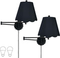 Royal Designs, Inc. Set of 2 Scalloped Swing-Arm Dimmable Wall Lamp - Black Lamp with Black Scallop Hardback Lampshade