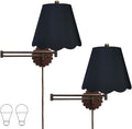 Royal Designs, Inc. Set of 2 Scalloped Swing-Arm Dimmable Wall Lamp - Oil Rubbed Bronze Lamp with Black Scallop Hardback Lampshade