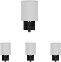 LEDMyplace 1-Light LED Wall Sconces, Indoor Wall Lamps for Living Room with USB Ports and Outlet, E26 Base, 120V, Iron Body, White Fabric Shade, Brushed Nickel Finish, Sconces for Bedroom Set of 4,