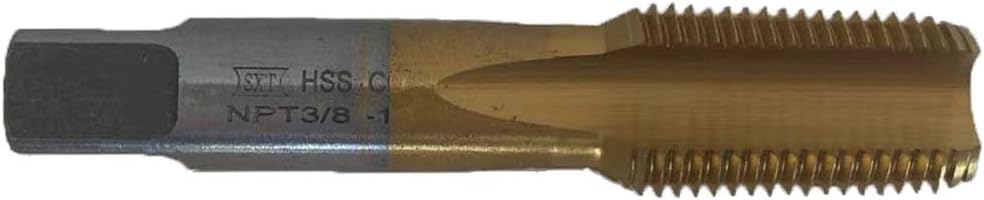 NPT Tap Pipe Thread,High Speed Steel Cobalt-Titanium Coating,Inch Straight Flute Taps – NPT Threading Tools for Pipe Work DRINYOUNG (Straight 3/8'-18 NPT Qty 10)