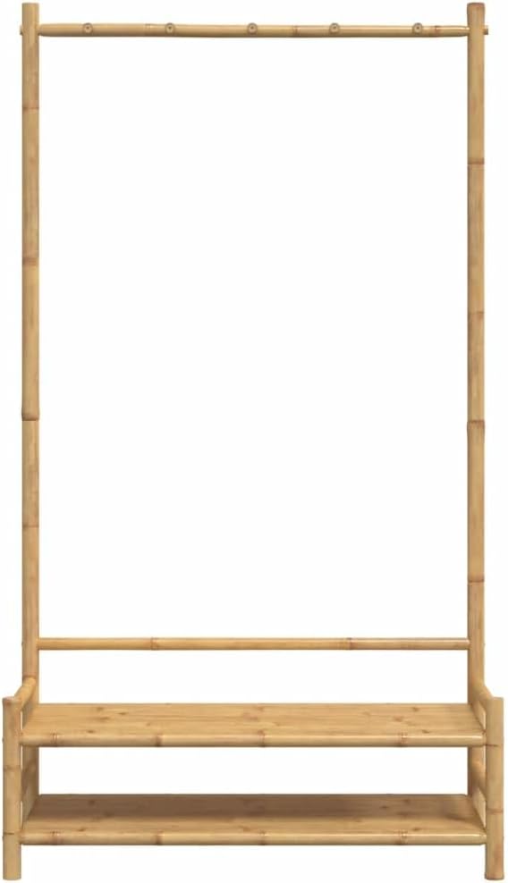 Clothes Rack, Natural Bamboo Compact Clothes Hanging Storage Organizer with Shelves, Entryway Garment Rack for Small Spaces, 15.7 x 40.6 x 72.0 in.