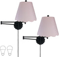 Royal Designs, Inc. Set of 2 Scalloped Swing-Arm Dimmable Wall Lamp - Black Lamp with Pink Scallop Hardback Lampshade