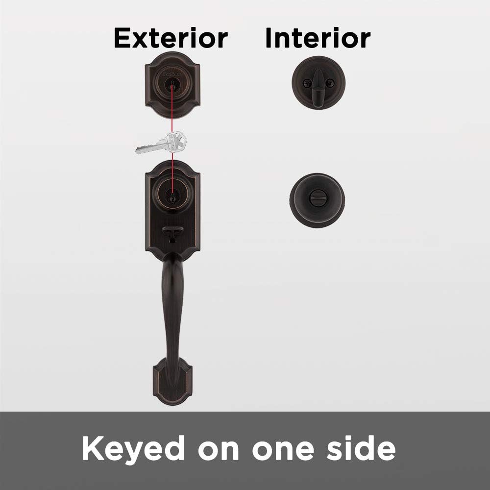 Kwikset Montara Front Door Lock Handle and Deadbolt Set, Entry Handleset Exterior with Interior Door Knob, Venetian Bronze, Pick Resistant SmartKey Rekey Deadbolt Security