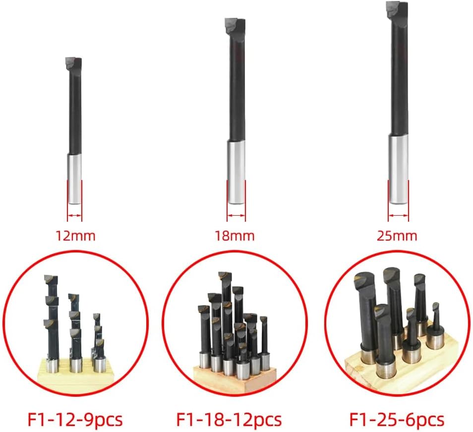 SRCGG 1pc F1 Boring Hole Boring Bar Set Tungsten Carbide Bar Boring Head MT2 MT3 MT4 R8 BT NT Boring Bar Set Boring Device F1 Boring Tool(18mm-12pcs (Set))
