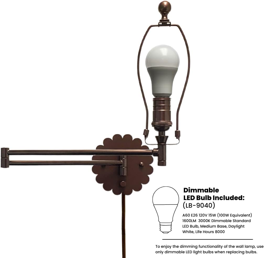 Royal Designs, Inc. Set of 2 Scalloped Swing-Arm Dimmable Wall Lamp - Oil Rubbed Bronze Lamp with Beige Scallop Hardback Lampshade