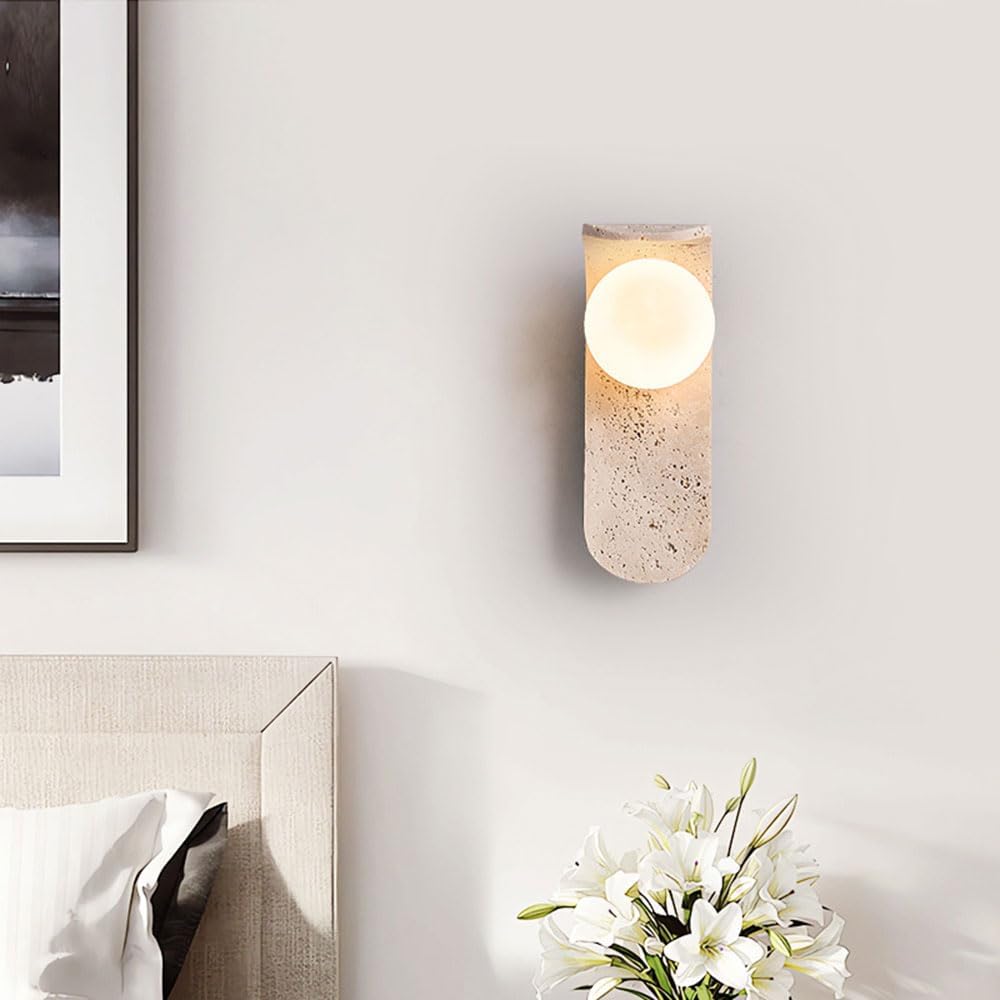 Wall Mounted Reading Lamp Home Decor Living Room Wall Mount Sconce Set of 2 G9 Wall Decor Yellow Travertine Stone Wall Mount Lamp Bedroom Wall Light Fixtures with Glass Ball