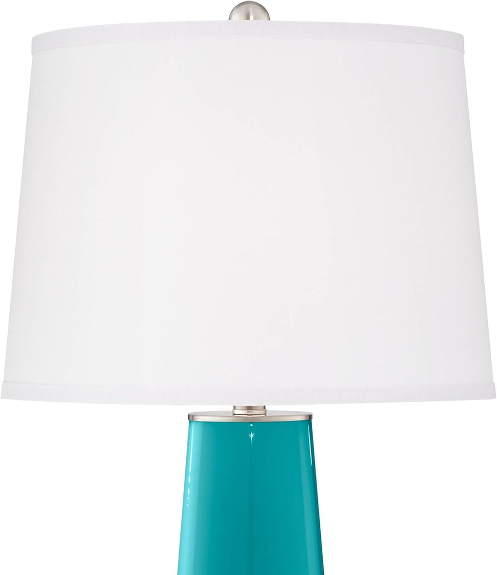Color + Plus Leo 29 1/2' Tall Modern Coastal End Table Lamps Set of 2 Surfer Blue Finish Glass Fabric White Shade Living Room Bedroom Bedside Nightstand House Office Home Reading Kitchen Entryway