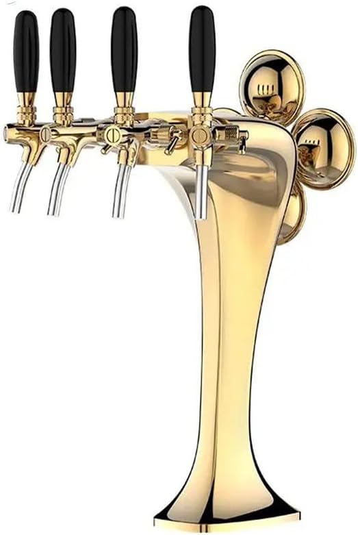 4 Taps Stainless Steel Tower, Pipe Tower Kegerator, with LED Beer Labels, Electroplating Surface (Gold/Sliver),Gold