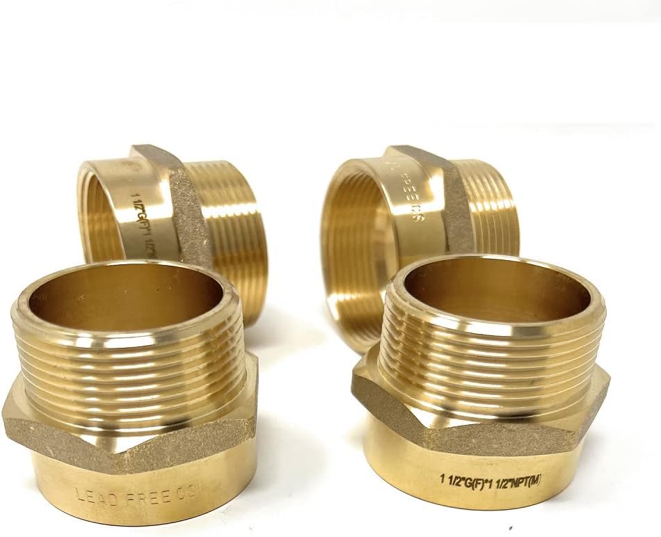 G Thread (British BSPP) Female to NPT Thread Male Pipe Fitting Adapter - Lead-Free Adapter (Four, 1 1/2 inch)