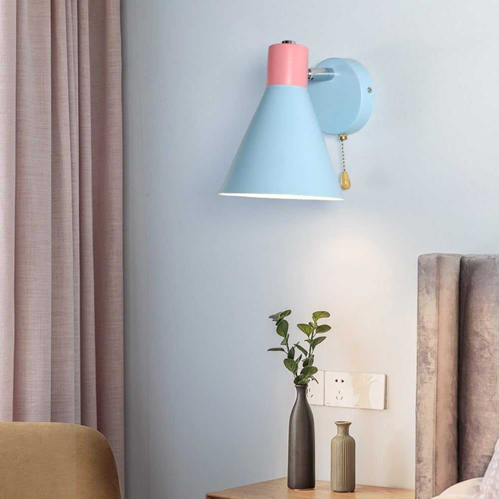 Wall Sconces Lighting Set of 2 for Bedroom, Blue Macaron Wall Lamp E27 Nordic Modern Wall Light Fixtures with Switch, Adjustable Bedside Wall Lights for Hallway Living Room Restaurant Office Kitc