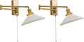 Swing Arm Sconces 2pk, Brushed Gold Hardwired Wall Lamp Pull Chain | Adjustable swing arm wall sconces in brushed gold with frosted glass; 180° rotation for bedside and vanity use; E26 base