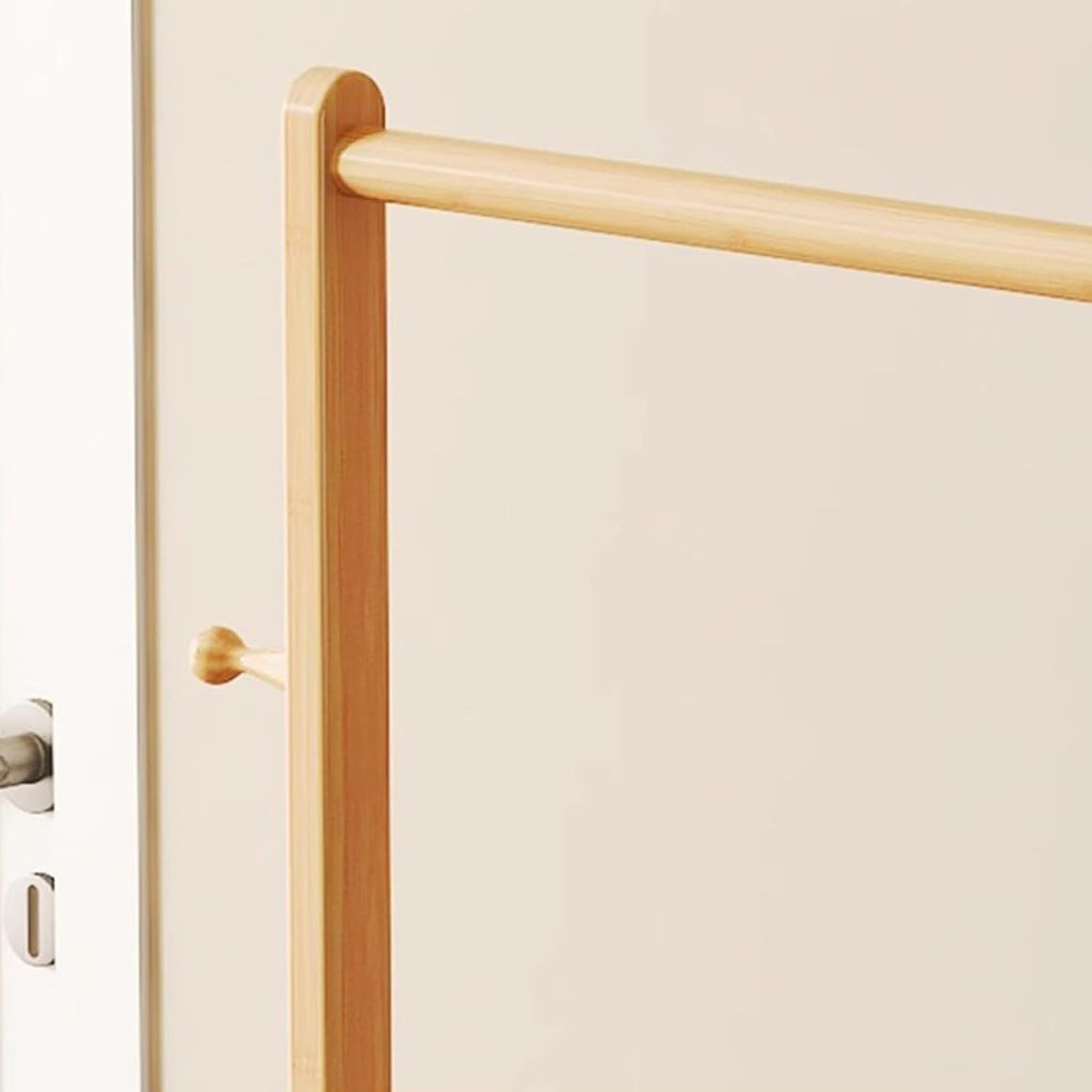 Garment Rack Bamboo Clothing Rack For Hanging Clothes, Modern Simple Clothes Hanging Stand With 2 Hooks, Large Capacity Clothes Rail, Freestanding Coat Rack For Bed(Size:100X40X162CM,Color:Wood color)