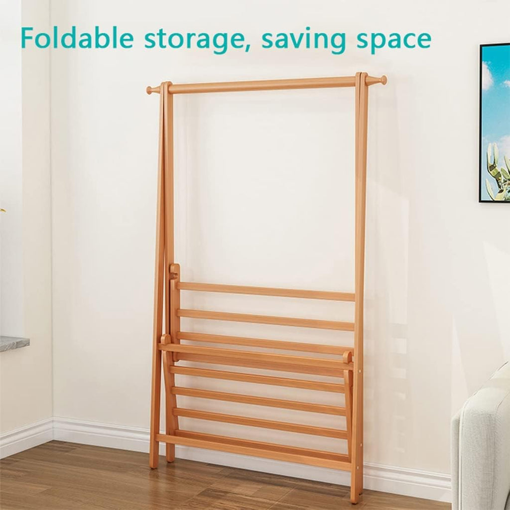 Heavy Clothes Rails Shoe Bench Coat Stand Rack Hanger Bamboo Wood Garment Rack Clothing Rack with 1 Tiers Storage Shelf Corner Clothes Hanging Rack for Coat Jacket Trouser Shoe Coa