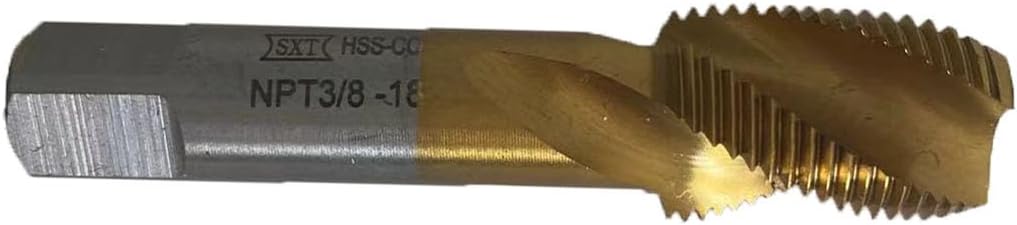 NPT Tap Pipe Thread,High Speed Steel Cobalt-Titanium Coating,Inch Straight Flute Taps – NPT Threading Tools for Pipe Work DRINYOUNG (Spiral 3/8'-18 NPT Qty 10)