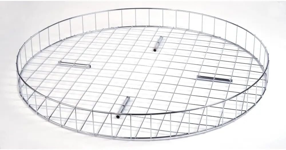 Econoco Folding Round Garment Rack, Adjustable Height Retail Display, Chrome Finish (36' Rack with Grid Top Basket)