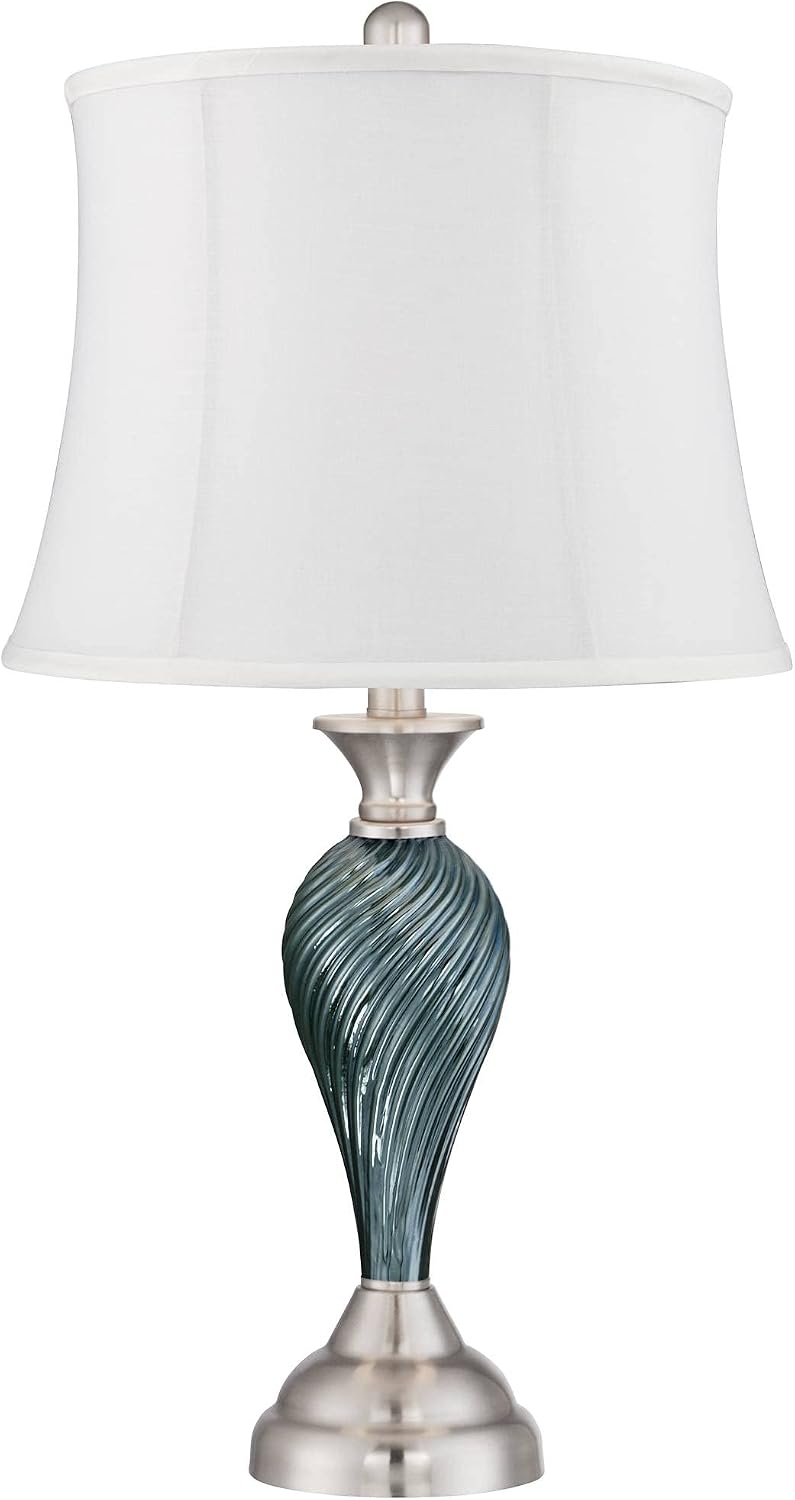 Regency Hill Arden 25' High Twist Modern Coastal Table Lamps Set of 2 Green-Blue Glass White Shade Living Room Bedroom Bedside Nightstand House Office Home Reading Kitchen Entryway Console Family