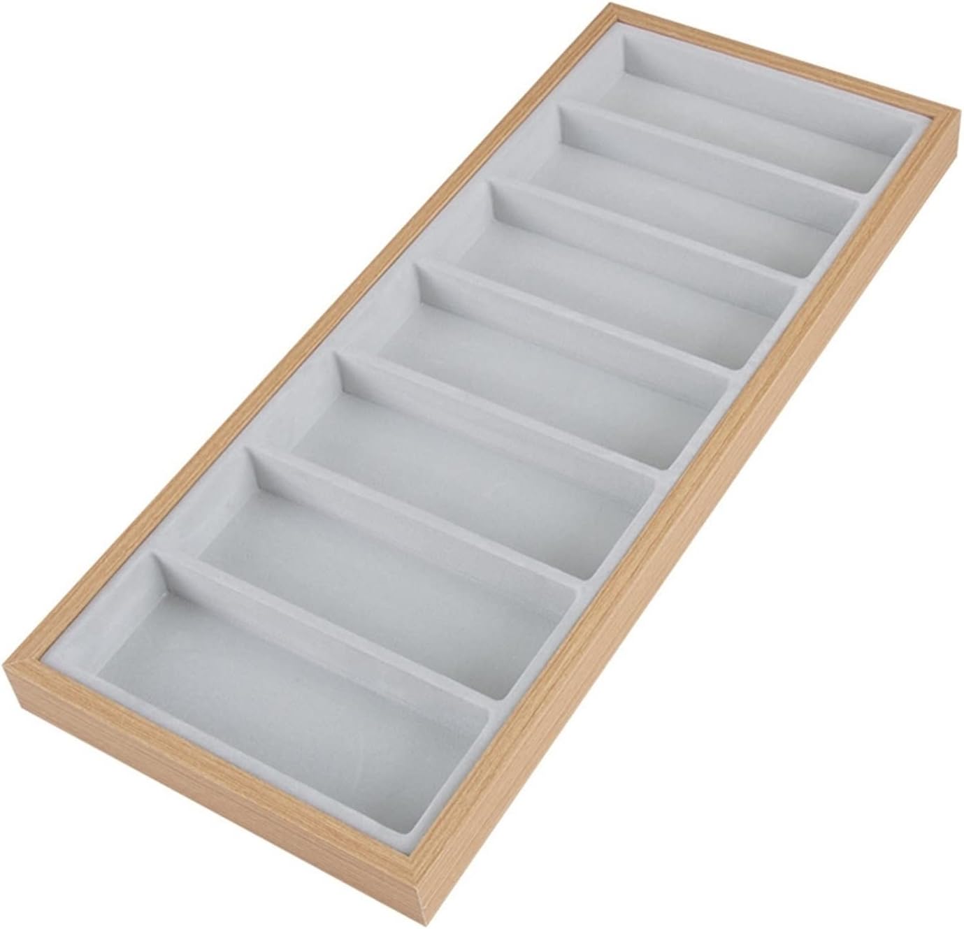 TOMYEUS Sunglasses Display 7 Grids Sunglasses Display Box Wood Velvet Jewelery Display Packaging Props Jewellery Organizer Tray Fashion Cases Eyewear Display Stand (Color : Inner ash)