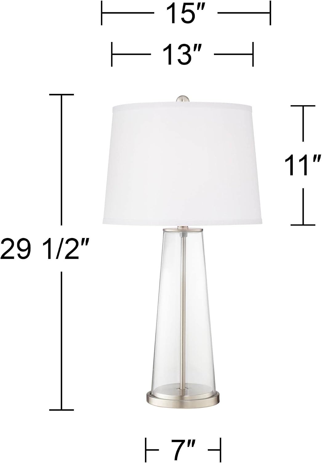 Color + Plus Leo 29 1/2' Tall Cylinder Modern Coastal End Table Lamps Set of 2 Mykonos Blue Brushed Nickel Finish Glass White Shade Living Room Bedroom Bedside Nightstand House Office Home Reading