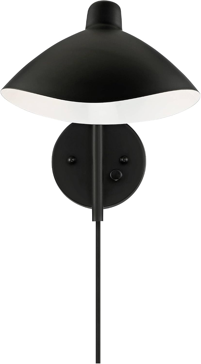 360 Lighting Colborne Modern Swing Arm Wall Lamps Set of 2 Black Plug-in Light Fixture Up Down Swivel Metal Shade for Bedroom Bedside Living Room Reading House