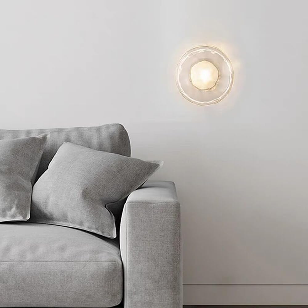 Glass Wall Sconces Set of 2, Modern Disc Shape Light, Mounted Fixture, Indoor Vanity Lamp, Ceiling in 1, for Bedroom Living Room Kitchen Hallway