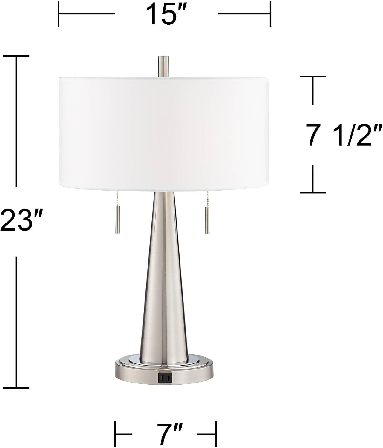Giclee Glow Vicki 23' High Small Modern Accent Table Lamps Set of 2 USB Port Pull Chain Silver Brushed Nickel Finish Metal Blue Amity Shade Living Room Charging Bedroom Bedside Nightstand House