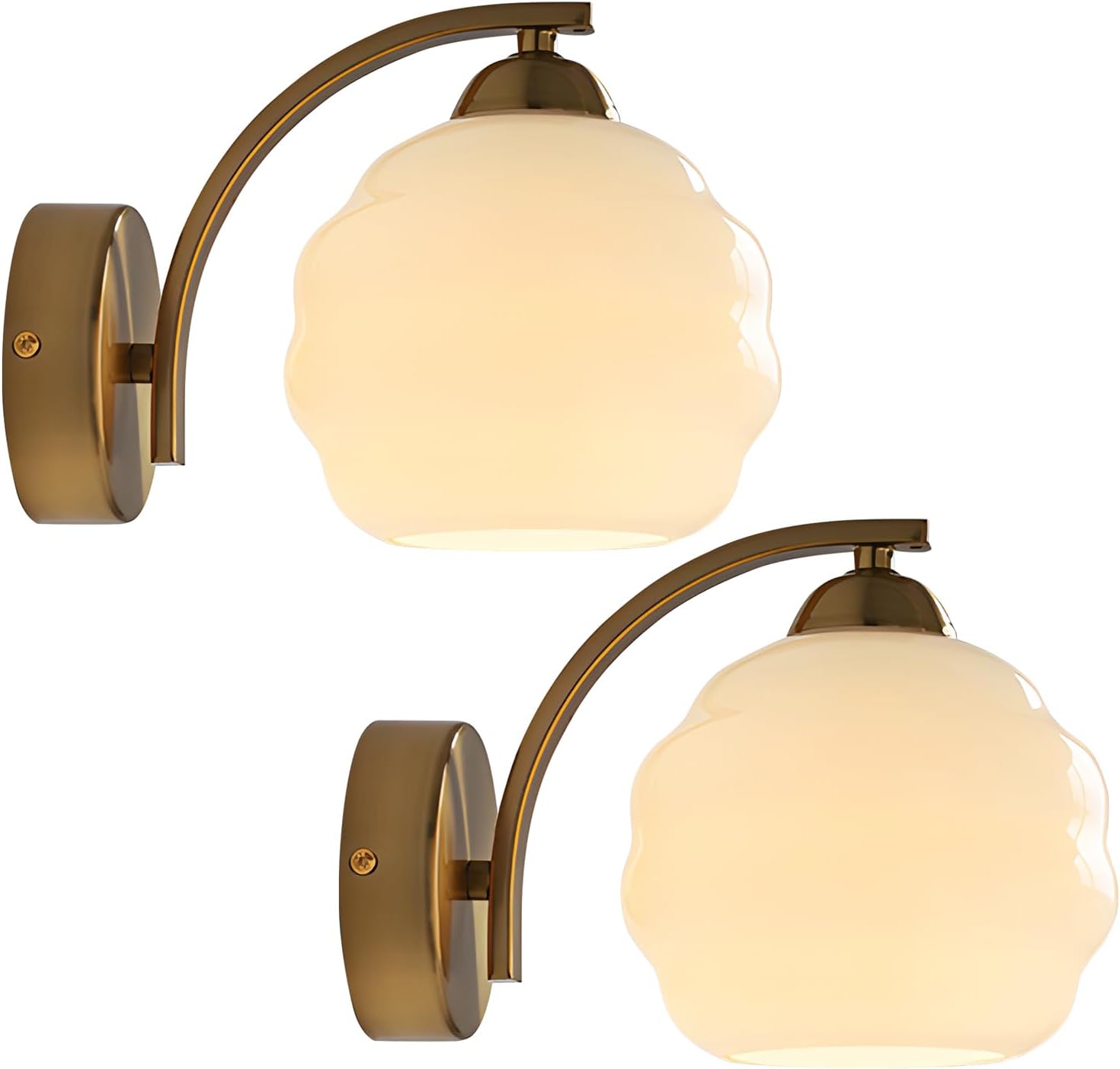 Gold Wall Sconces Set of 2 Modern Industrial Bathroom Vanity Sconces Wall Lighting Indoor Brushed Brass Wall Sconces Golden Globe Glass Wall Lamp for Bedroom, Living Room MCL13W-2 (2Pack)