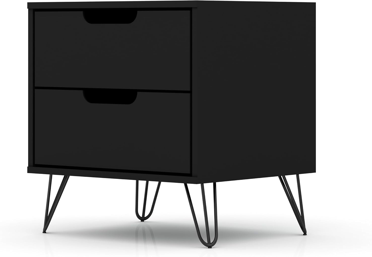 Manhattan Comfort Rockefeller Nightstand with Drawers, Mid Century Modern Bedside Table, Minimalist Display and Storage Organizer, Ideal for Bedroom and Living Room, Black